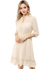 Ruffle Hem 3/4 Sleeve A-Line Smocked Midi Chiffon Dress