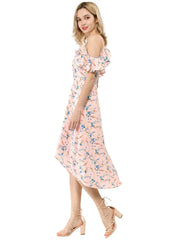 Spaghetti Strap Asymmetrical High Low Floral A-Line Midi Dress
