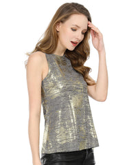 Metallic Sleeveless Shiny Shimmer Party Club Tank Top