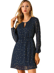 Choker V Neck Flared Gilding Metallic Shiny Star A-Line Dress