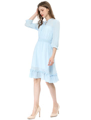 Ruffle Hem 3/4 Sleeve A-Line Smocked Midi Chiffon Dress