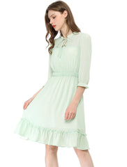 Ruffle Hem 3/4 Sleeve A-Line Smocked Short Chiffon Dress