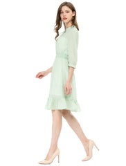 Ruffle Hem 3/4 Sleeve A-Line Smocked Short Chiffon Dress
