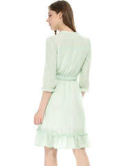 Ruffle Hem 3/4 Sleeve A-Line Smocked Short Chiffon Dress