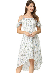 Spaghetti Strap Asymmetrical High Low Floral A-Line Midi Dress