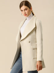 Shawl Collar Lapel Double Breasted Winter Belted Coat with Pockets