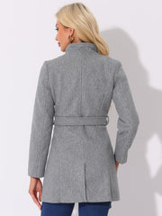 Classic Stand Collar Long Sleeve Belted Winter Coat