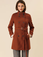 Stand Collar Double Breasted Trendy Belted Winter Coat