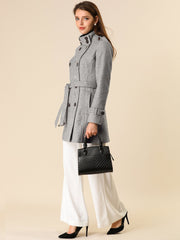 Stand Collar Double Breasted Trendy Belted Winter Coat