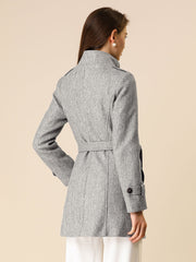 Stand Collar Double Breasted Trendy Belted Winter Coat