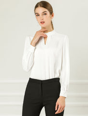 Keyhole Elegant Stand Collar Long Sleeve Chiffon Office Blouse