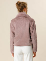 Allegra K Cropped Notch Lapel Faux Fur Fluffy Jacket