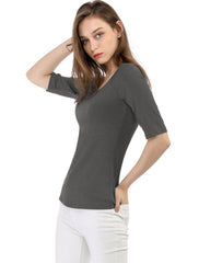 Scoop Neck Half Sleeves Fitted Layering Soft T-Shirt