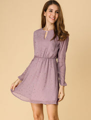 Choker V Neck Flared Gilding Metallic Shiny Star A-Line Dress