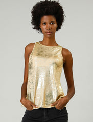 Shiny Sleeveless Camisole Club Shimmer Metallic Tank Top