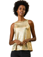 Shiny Sleeveless Camisole Club Shimmer Metallic Tank Top
