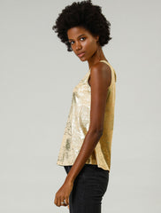 Shiny Sleeveless Camisole Club Shimmer Metallic Tank Top