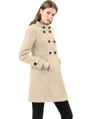 Stand Collar Double Breasted Slant Pockets Trendy Outwear Winter Coat