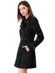 Notched Lapel Double Breasted Faux Suede Trench Coat Jacket with Belt