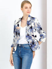 Open Front Floral Work Business Crop Blazer Jacket