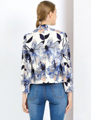 Open Front Floral Work Business Crop Blazer Jacket
