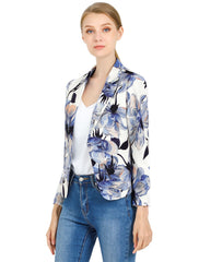 Open Front Floral Work Business Crop Blazer Jacket