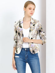 Open Front Floral Work Business Crop Blazer Jacket