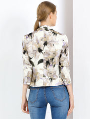 Open Front Floral Work Business Crop Blazer Jacket