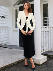 Women's Tie Front Knit Ruffled Long Sleeve Open Cardigan