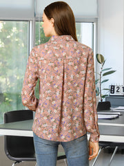 Button Down Floral Shirt Blouse Long Sleeve Point Collar Top