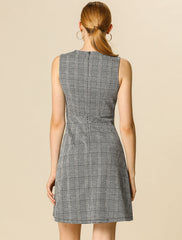 Plaid Sleeveless Fit and Flare Houndstooth Work Dress