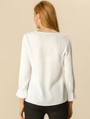 Ruffle Neck Gathered Cuff Long Sleeves Blouse
