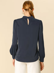 Keyhole Elegant Stand Collar Long Sleeve Chiffon Office Blouse