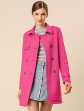 Notched Lapel Double Breasted Faux Suede Trench Coat Jacket with Belt