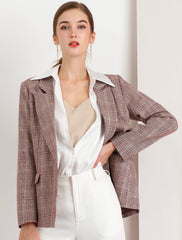 Plaid Notched Lapel One Button Houndstooth Blazer Jacket