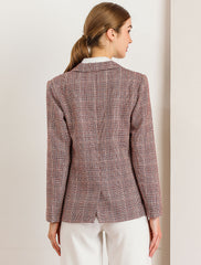 Plaid Notched Lapel One Button Houndstooth Blazer Jacket