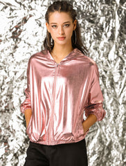 Holographic Party Shiny Lightweight Zipper Hooded Metallic Jacket