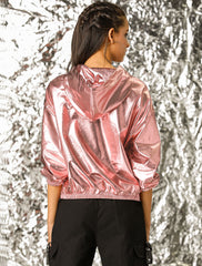 Holographic Party Shiny Lightweight Zipper Hooded Metallic Jacket
