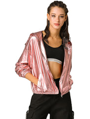 Holographic Party Shiny Lightweight Zipper Hooded Metallic Jacket