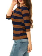 Striped 3/4 Sleeve Casual Basic Boat Neck T-shirt