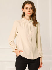 Work Office Blouse Button Up Ruffle Collar Long Sleeve Chiffon Shirt