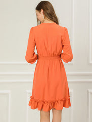 Ruffle Hem 3/4 Sleeve A-Line Smocked Midi Chiffon Dress