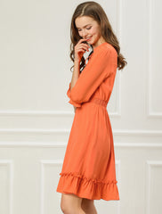 Ruffle Hem 3/4 Sleeve A-Line Smocked Midi Chiffon Dress