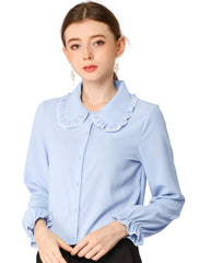 Sweet Ruffle Peter Pan Collar Long Sleeve Button Up Shirt