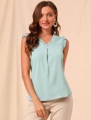 Ruffled Sleeveless Blouse 1950s Vintage Work Business Tops
