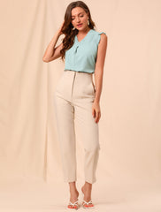 Ruffled Sleeveless Blouse 1950s Vintage Work Business Tops