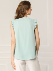 Ruffled Sleeveless Blouse 1950s Vintage Work Business Tops