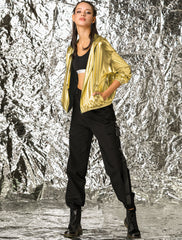 Holographic Party Shiny Lightweight Zipper Hooded Metallic Jacket
