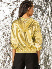 Holographic Party Shiny Lightweight Zipper Hooded Metallic Jacket