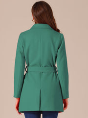 Notch Lapel Double Breasted Belted Mid Long Outwear Winter Coat